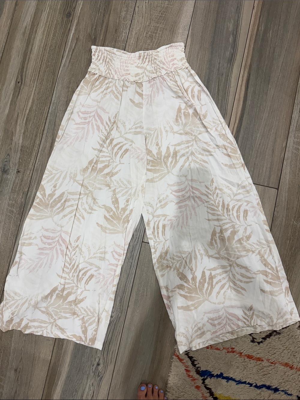 Ocean Drive White Wide-Leg Tropical Print Pull-On Pants